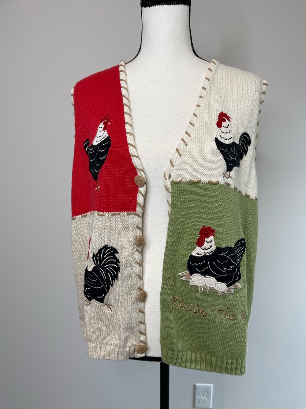 Mandal Bay Rulin the Roost colorblock sweater vest XL farmcore country cottage